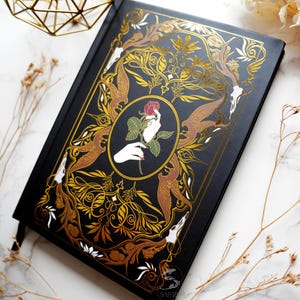 Noir Rose Gold Foil Hardcover Notebook | Gothic Fantasy Design Planner | Dotted Pages