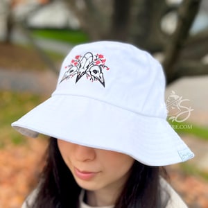 Pestilence Bucket Hat | 100% Cotton White Skull Embroidered Head Accessory | Original Unisex Fashion Design