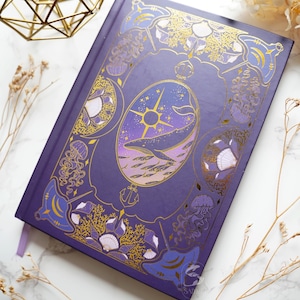 Sea and Stars Gold Foil Hardcover Notebook | Celestial Ocean Animals Design Planner | Dotted Pages