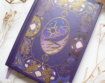 Sea and Stars Gold Foil Hardcover Notebook | Gothic Fantasy Design Planner | Dotted Pages