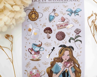 Alice in Wonderland Sticker Sheet: Gold Foil Vinyl Planner Stickers