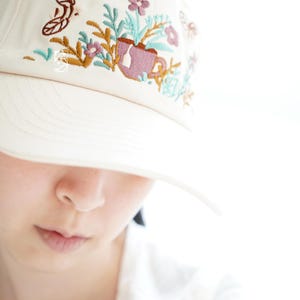 Embroidered Bees & Teacup Cotton Cap: Garden Baseball Hat