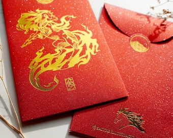 Sobre rojo del Año del Caballo 2026: Regalos de Año Nuevo Lunar con lámina dorada