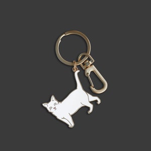 White Cat Hard Enamel Keychain: Matte Gold Bag Charm