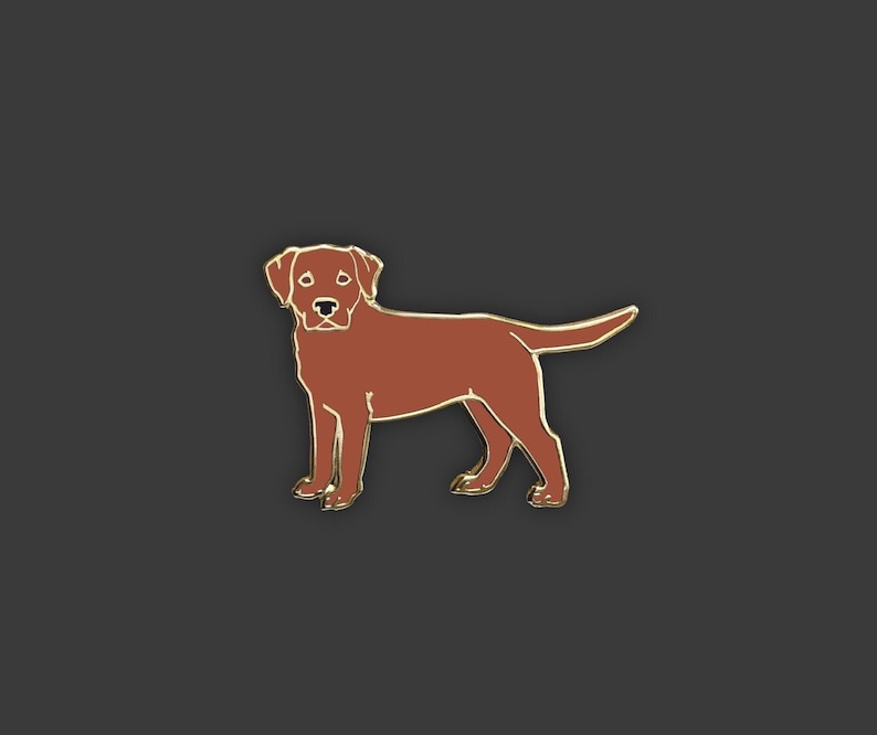 May include: A brown Labrador Retriever dog silhouette pin. The pin is made of metal with a gold outline.