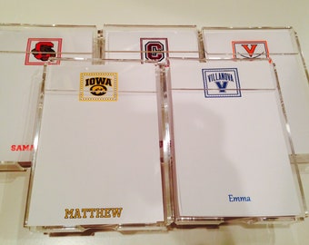 College themed memo paper in a lucite holder