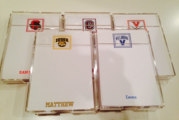 College themed memo paper in a lucite holder