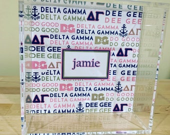 6” square lucite tray with personalized as you like it! Sorority themed