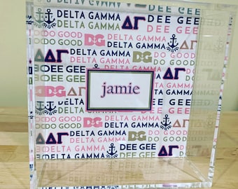 6” square lucite tray with personalized as you like it! Sorority themed