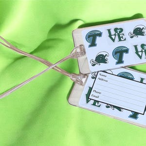 College themed bag tags/ luggage tags, set of 2