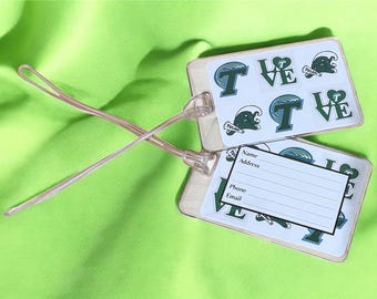 College themed bag tags/ luggage tags, set of 2