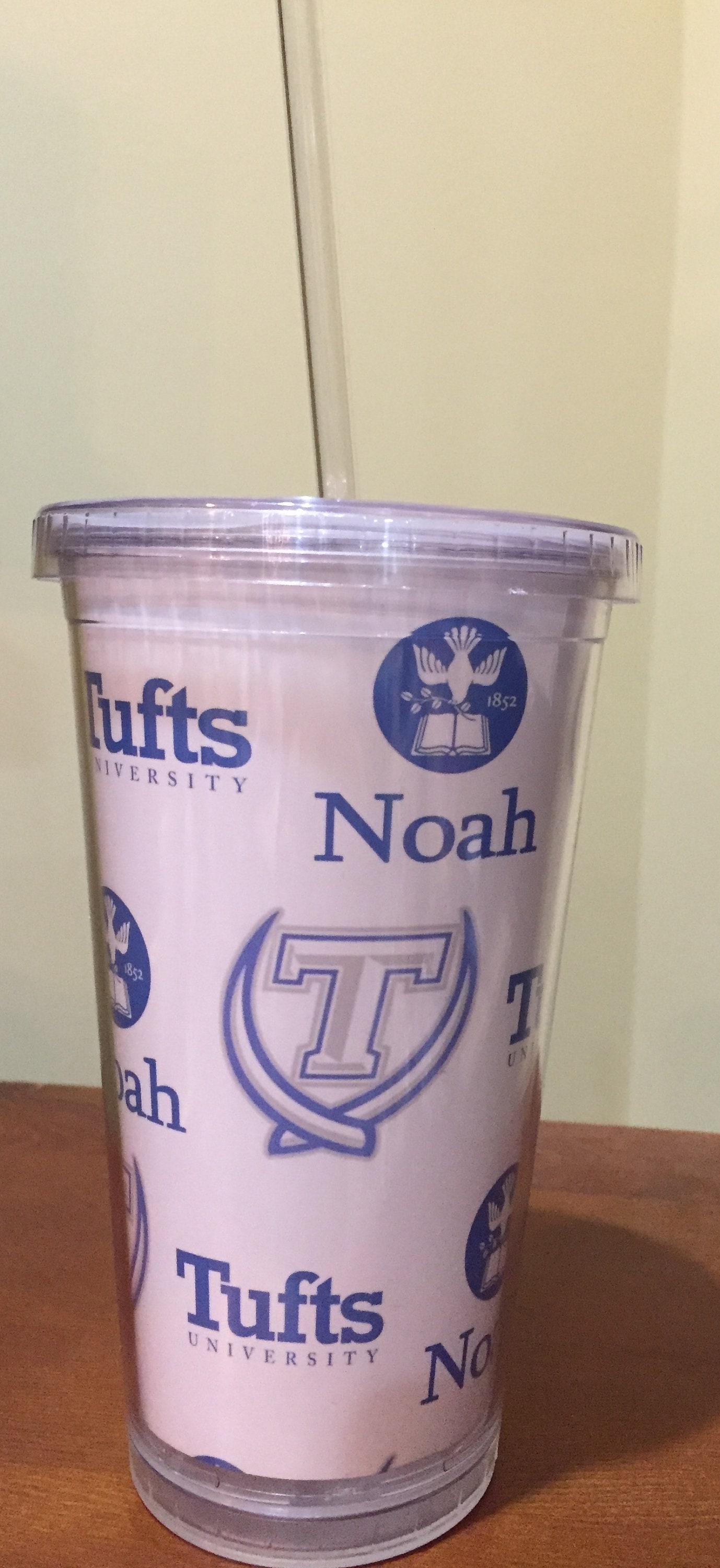 College themed tumbler with hard plastic straw, any school!