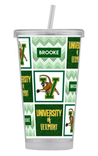 College themed tumbler with hard plastic straw, any school!