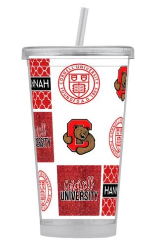 College themed tumbler with hard plastic straw, any school!
