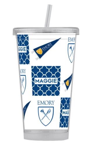 College themed tumbler with hard plastic straw, any school!