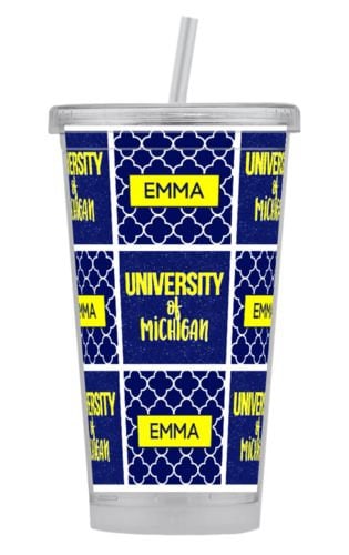 College themed tumbler with hard plastic straw, any school!