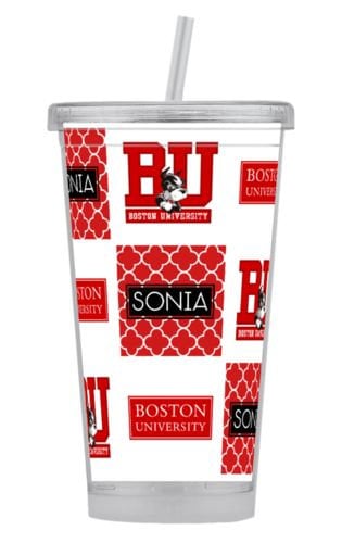 College themed tumbler with hard plastic straw, any school!