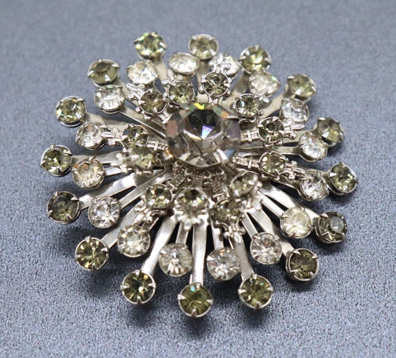 Vintage Costume Jewelry Brooch Snowflake Starburst w Smoky Clear Set Stones Silver Tone Setting 2 Diameter Etsy