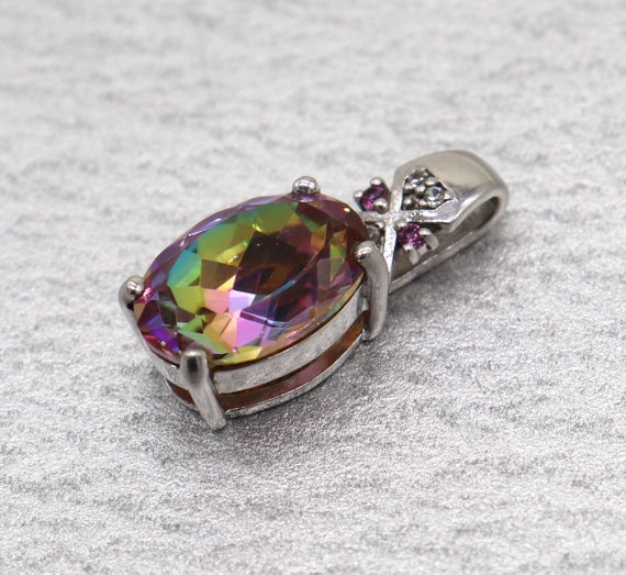 BBJ Signed Pendant Sterling Silver & Rainbow Quar… - image 1