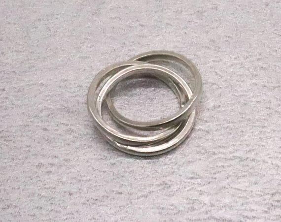 Vintage Sterling Silver Ring Interlocking 3-Part … - image 1