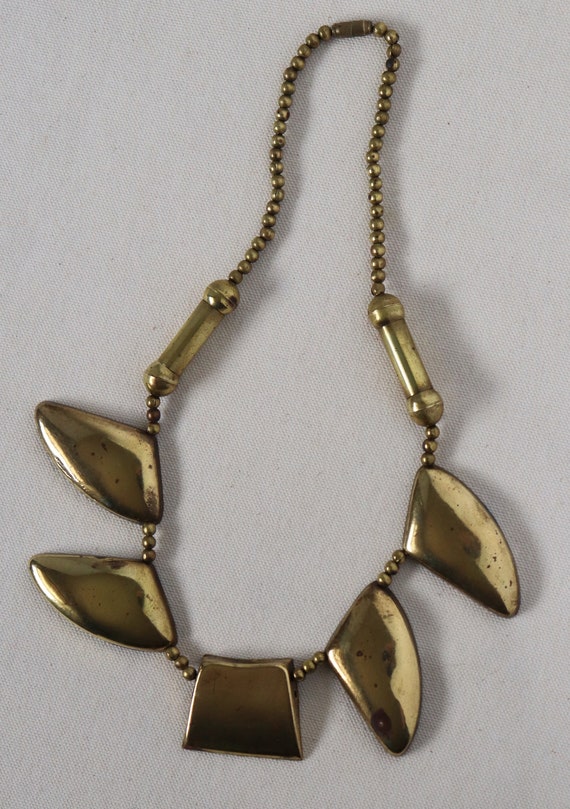 Vintage Brutalist Brass Necklace - Mid-Century Mo… - image 9