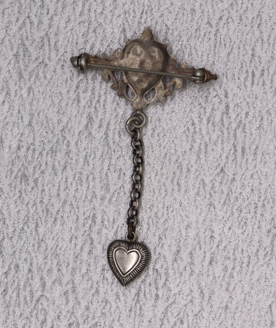 Vintage Heart Bar Pin Brooch w/ Rhinestone Heart … - image 6