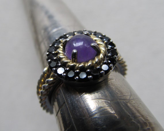 Vintage Sterling Silver Ring Amethyst Cabochon & … - image 9