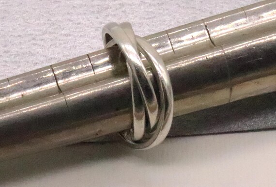 Vintage Sterling Silver Ring Interlocking 3-Part … - image 4