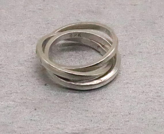 Vintage Sterling Silver Ring Interlocking 3-Part … - image 2