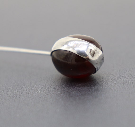 Sterling Silver Hat Pin Red Baltic Amber Antique … - image 8