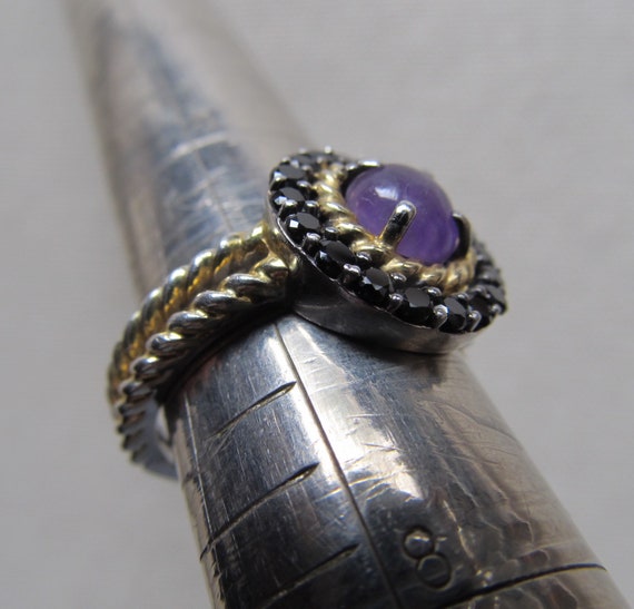 Vintage Sterling Silver Ring Amethyst Cabochon & … - image 8