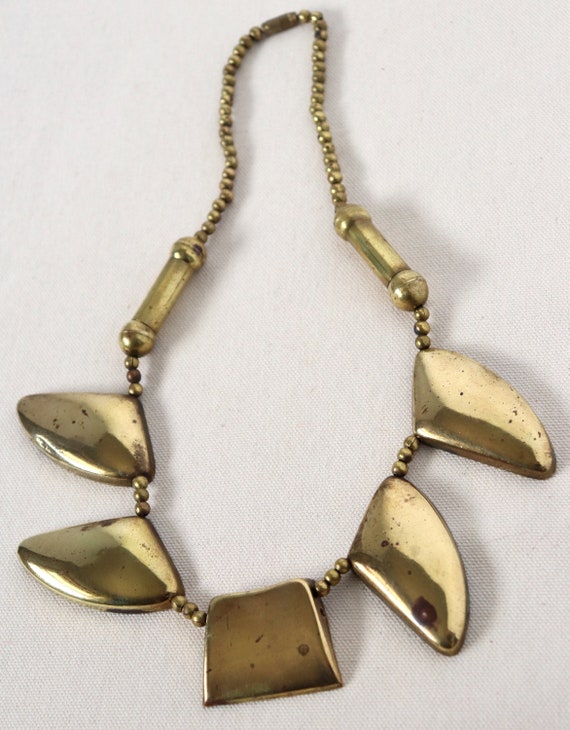 Vintage Brutalist Brass Necklace - Mid-Century Mo… - image 1