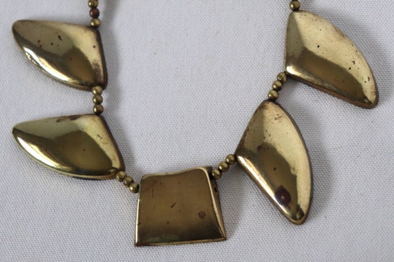 Vintage Brutalist Brass Necklace - Mid-Century Mo… - image 8