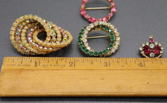 Lot 4 Vintage Brooches Pins Rhinestone Gold Tone … - image 4