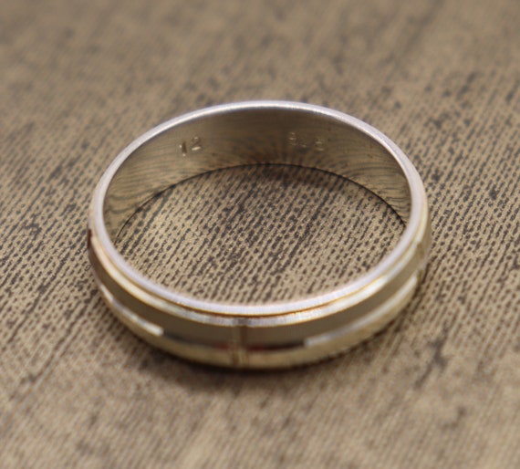 Sterling Silver Mens Wedding Band w/ Gold Wash Si… - image 7