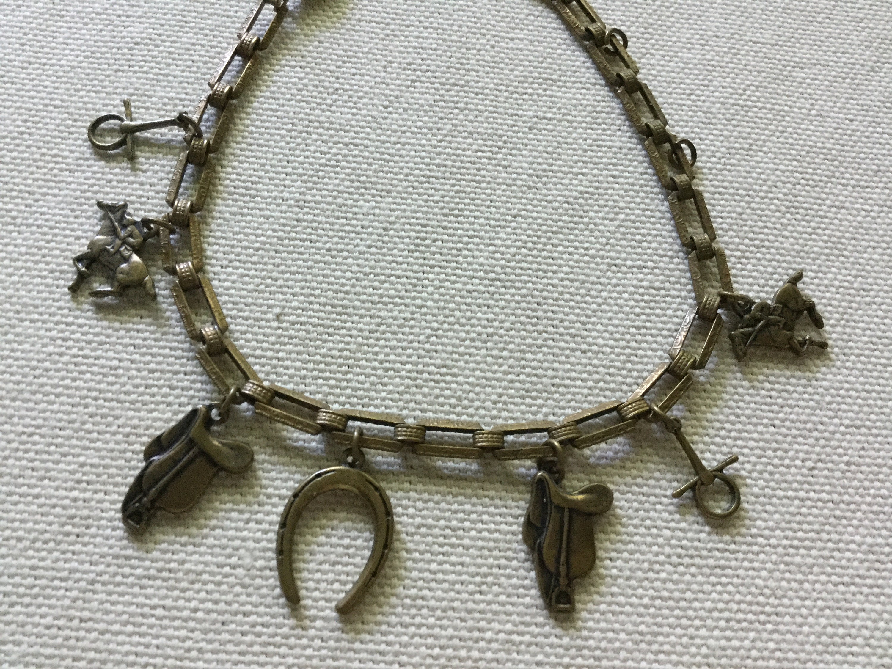 Vintage Horse Charm Bracelet W/ Equestrian Theme 7 3/8 Long
