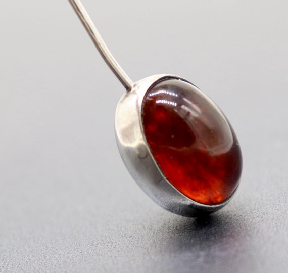 Sterling Silver Hat Pin Red Baltic Amber Antique … - image 9