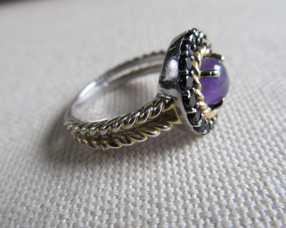 Vintage Sterling Silver Ring Amethyst Cabochon & … - image 2