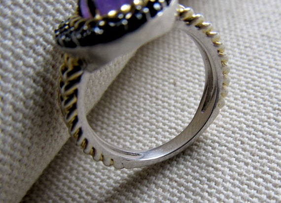 Vintage Sterling Silver Ring Amethyst Cabochon & … - image 6