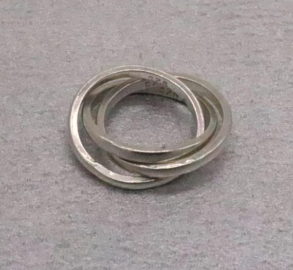 Vintage Sterling Silver Ring Interlocking 3-Part … - image 8
