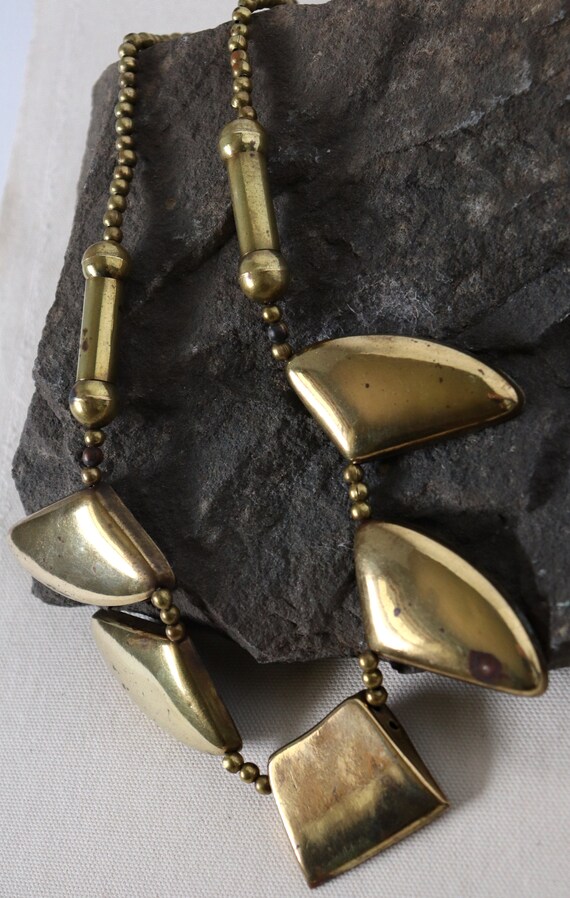 Vintage Brutalist Brass Necklace - Mid-Century Mo… - image 5