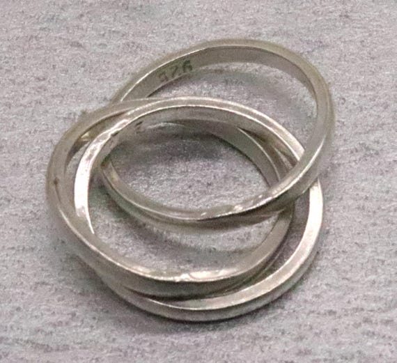 Vintage Sterling Silver Ring Interlocking 3-Part … - image 3