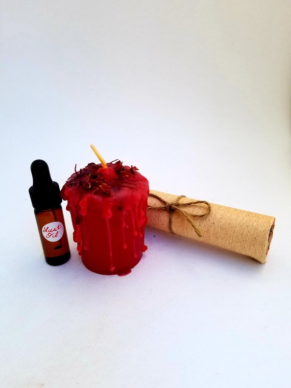 Lust Spell Kit: Ritual Oil, Red Candle, and Incantation