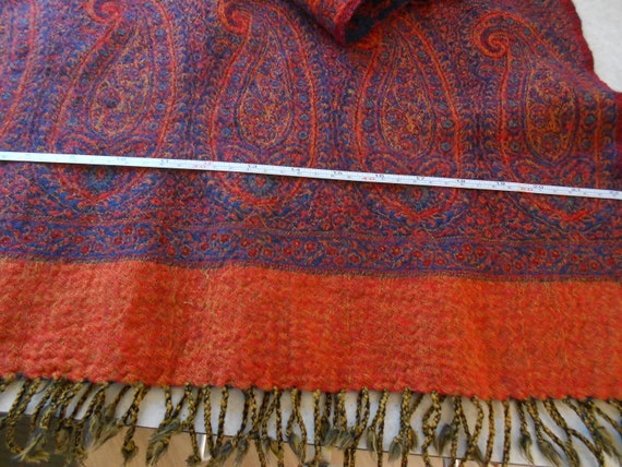 Vintage wool/silk pashmina scarf with paisley des… - image 6