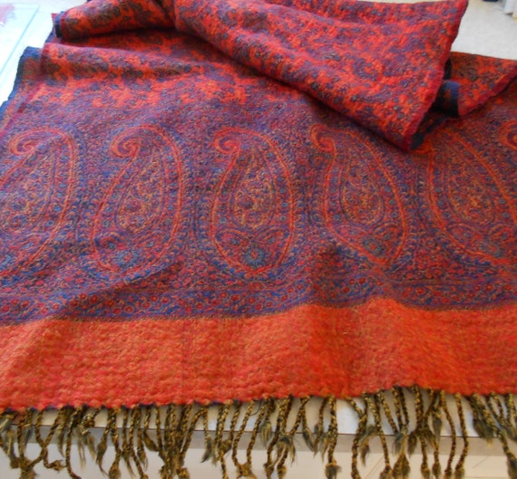 Vintage wool/silk pashmina scarf with paisley des… - image 5