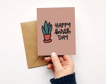 house plant birthday card . happy birthday card . birthday note card . succulent greeting card . blank note card . plant card for friend