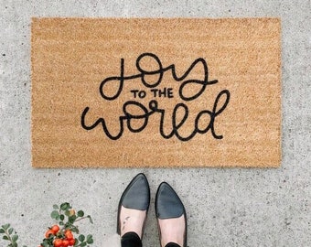 joy to the world doormat . christmas welcome mat . holiday doormat . outdoor christmas decor . gift for her . winter welcome mat . coir mat