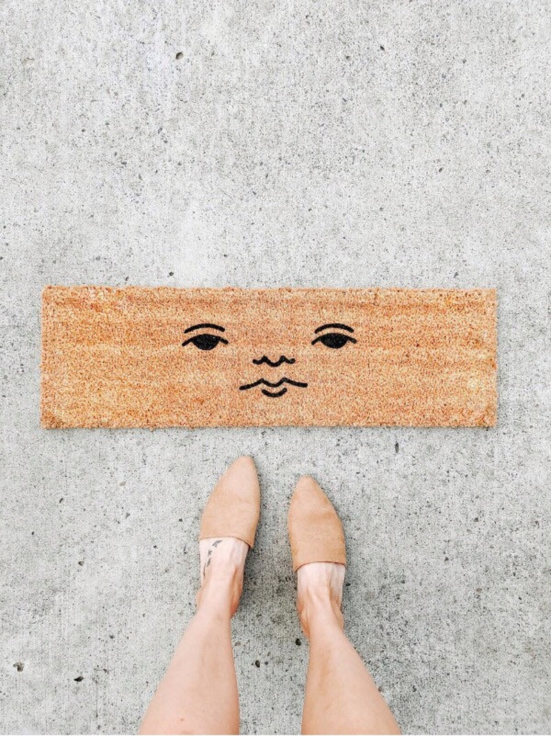 mini face doormat . small welcome mat . coir mat . mini doormat . funny doormat . housewarming gift . bridesmaid gift . wedding gift image 1