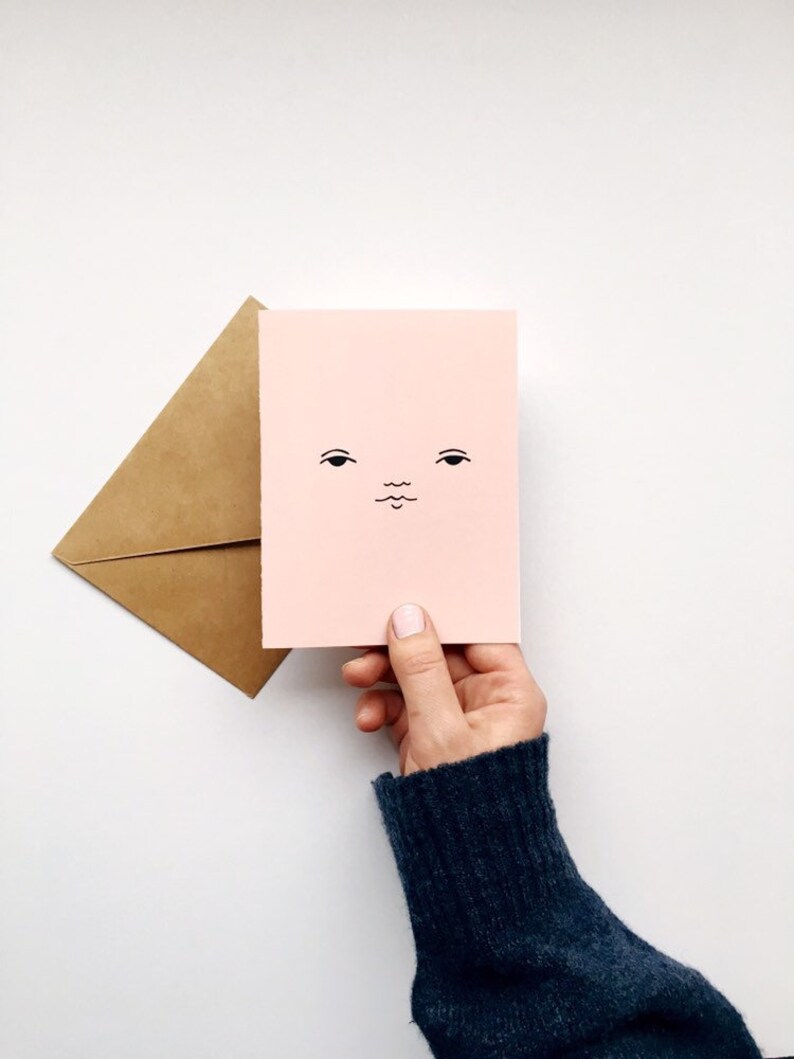 Cheeky face card . blank greeting card . blank note card . | Etsy