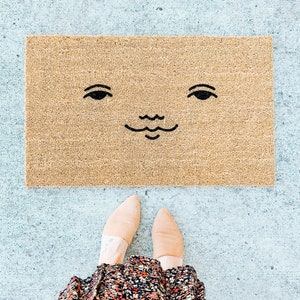 smirk face doormat . welcome mat . gift for her . smiley doormat . funny doormat . housewarming gift . funny face doormat . wedding gift
